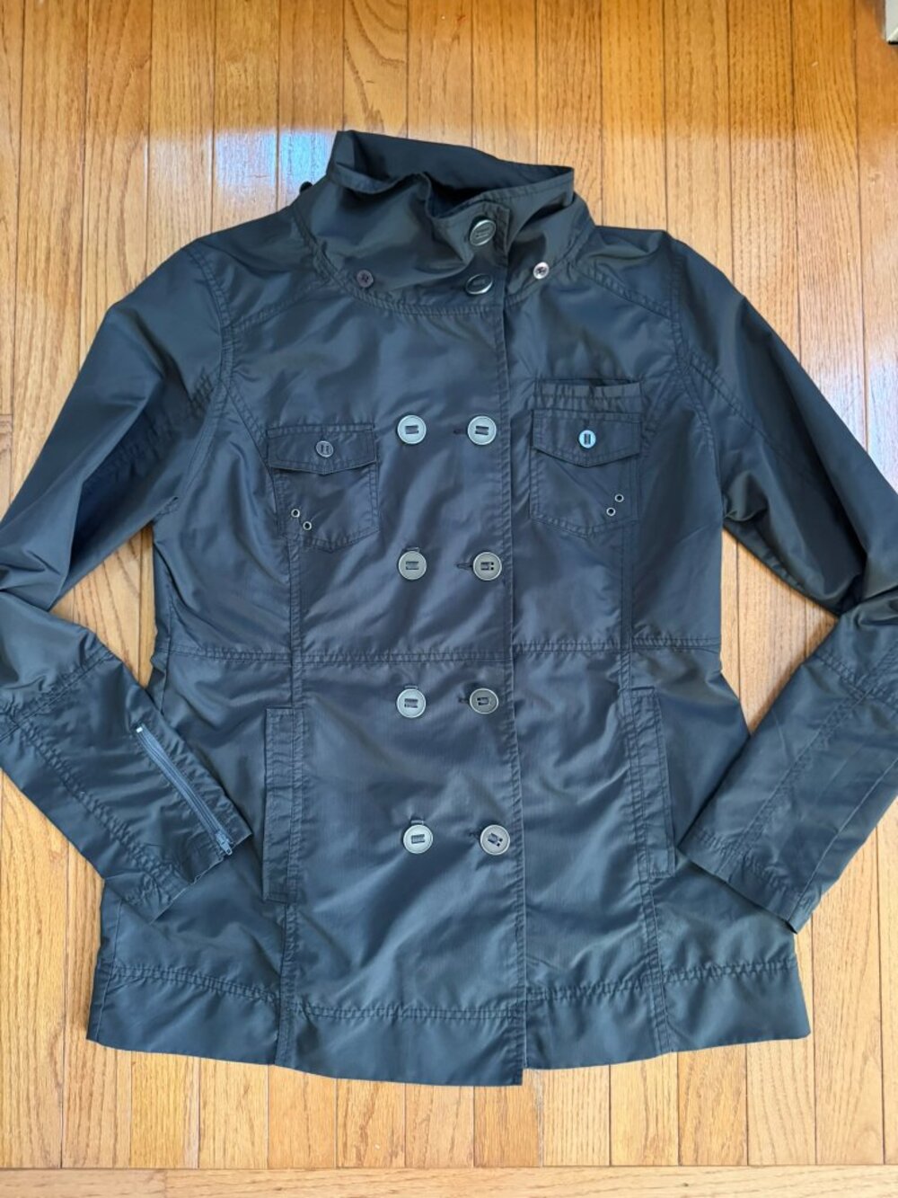 HURLEY Gray Double Breasted Jacket XL Oversize Buttons. Zip Cuff Y2K Revival